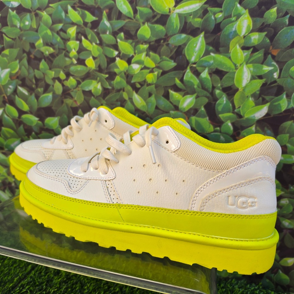 UGG CA805 Sulfur White Neon Yellow Leather Sneakers 1114262 Mens 12 - Picture 2 of 12